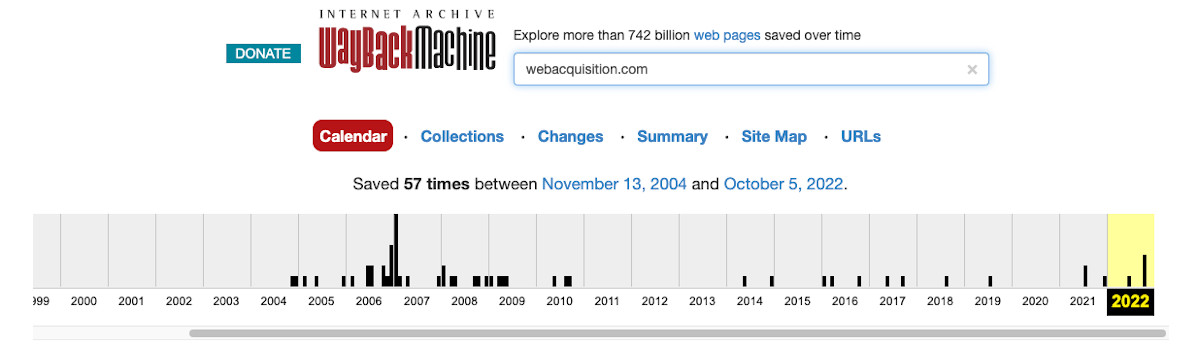 A timeline of snapshots from archive.org