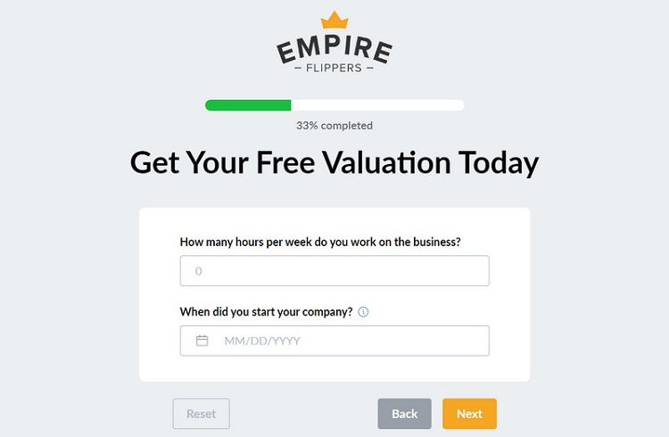Valuation on Empire Flippers Form